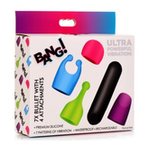Bang! Bullet Vibrator with 4 Glow-in-the-Dark Attachments – Pink, Green, Blue, and Purple, Waterproof Silicone, 7 Vibration Patterns BULLETS